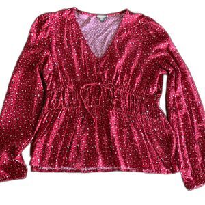 Ann Taylor Factory Red Floral Peplum Blouse Medium Long Sleeve